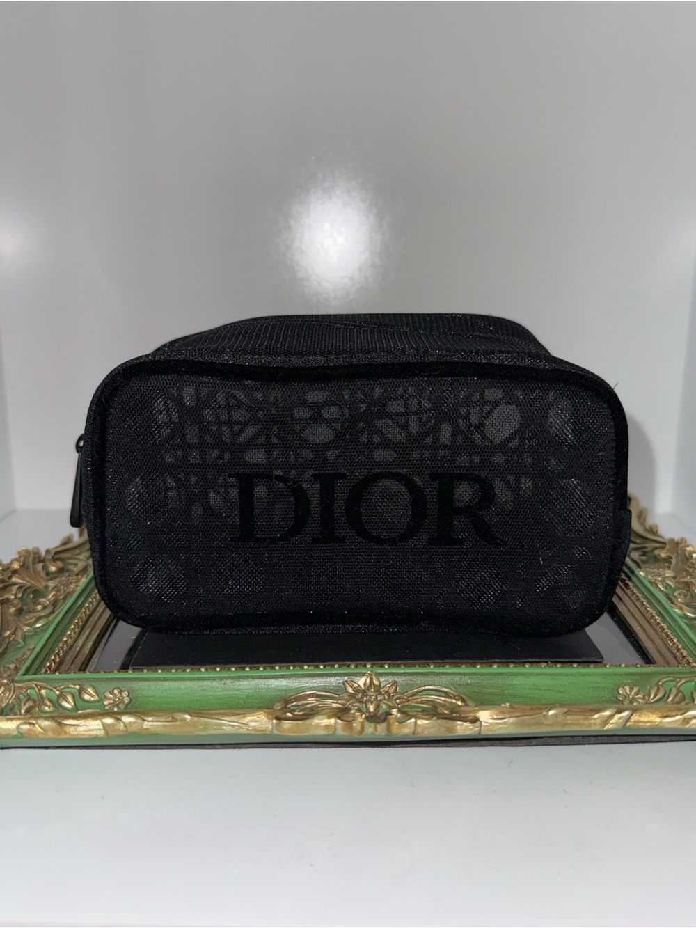 Dior Black Mesh Logo Cosmetic Pouch